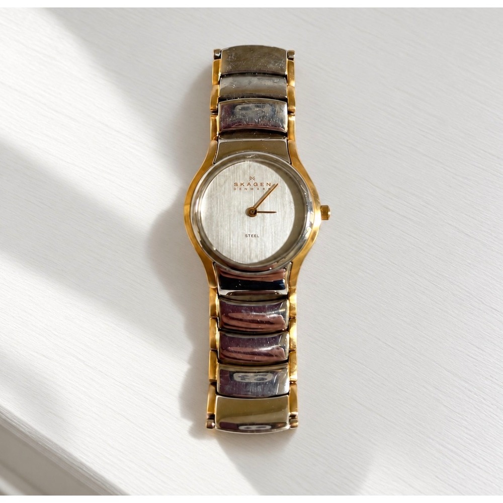 Skagen Denmark 256SGX Womens Two Tone Watch Silver Gold Stainless Steel Quartz